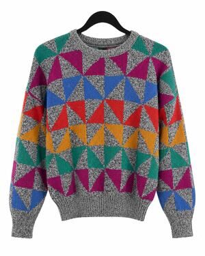 Vintage 80s Geometric Colorblock Knit Sweater Retro Womens Estimated Large